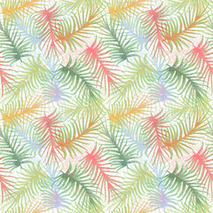 Seamless abstract pattern. Colorful fern leaves on white. Tropical print.
