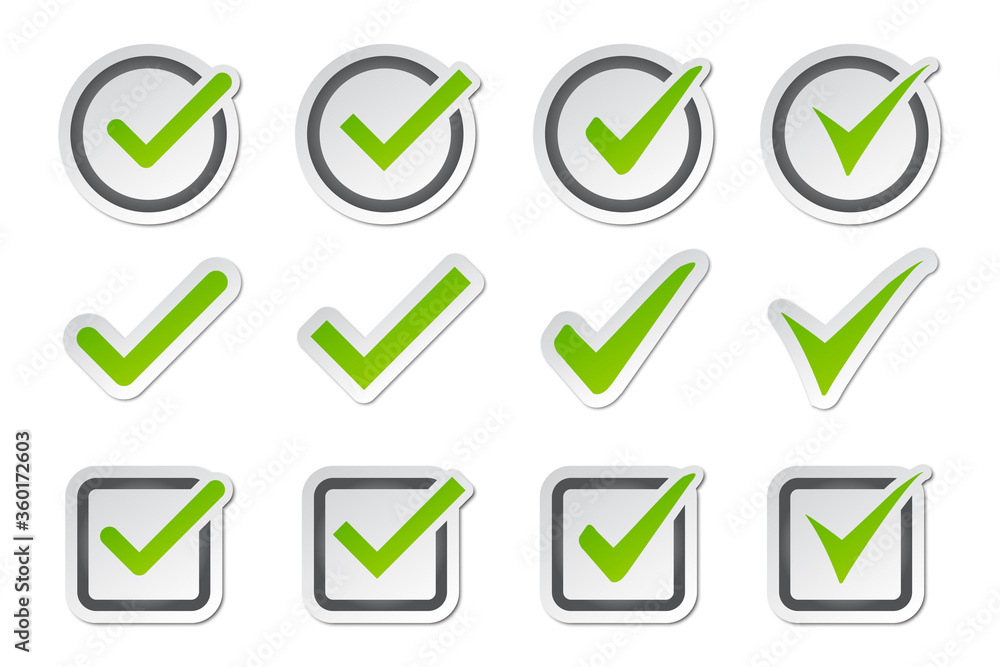 Aufkleber set of check mark icon on a white background