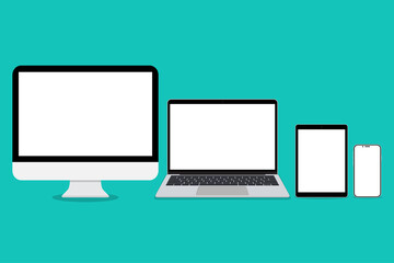 Desktop computer, tablet pc, laptop, smartphone in a flat design with blank screen