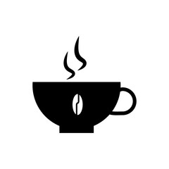 Cup of hot coffee icon. Cup with smoke and the image of coffee grain sign eps ten