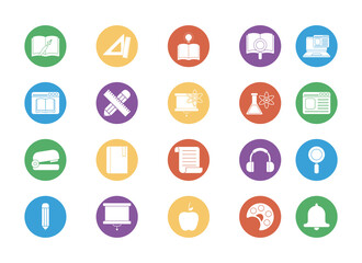 education school and university block style icon set vector design