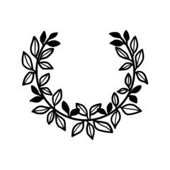 Hand drawn monochrome leaf wreath element for wedding invitation, greeting cards, decoration, botanical frame, or banner. Summer, spring, and autumn botany element