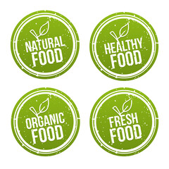 Set of natural Food Badges. Healthy, Organic, Fresh Food. Hand drawn Signs. Can be used for packaging Design.