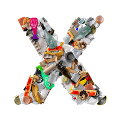 Letter X made of trash