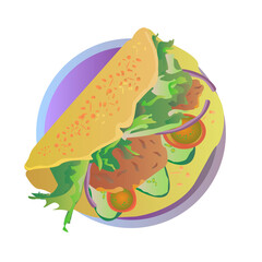 composition from tasty tacos icons on white background.style. Vector illustration. Isolated on white. Object for packaging, advertisements, menu. spicy Mexican food with tortilla, beef, salad, tomato