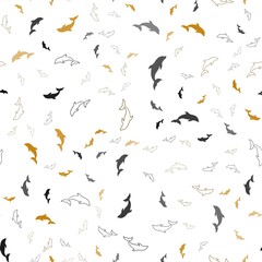 Obraz premium Dark Orange vector seamless texture with dolphins. Decorative design in natural style with sea dolphins. Natural design for wallpapers.