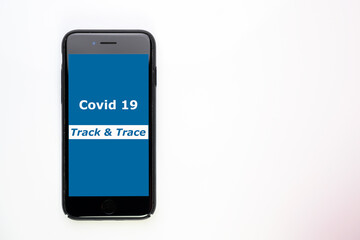 Covid 19 pandemic track and trace  heading on smartphone
