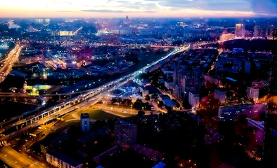 View of Moscow from the window of the tower at a height of 62 floors