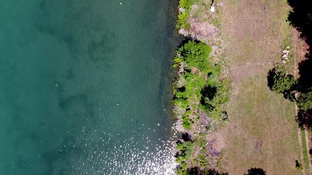 Aerial view of the coast of Lake Bracciano. Trevignano.