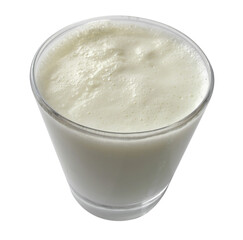 Boiled milk in a glass cup on a white background. Isolated