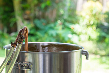 A copper immersion heat exchanger which is used in the craft beer process.