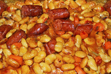 giant beans with vegetables and sausages 