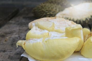 Close up of peeled durian, King of Fruit.