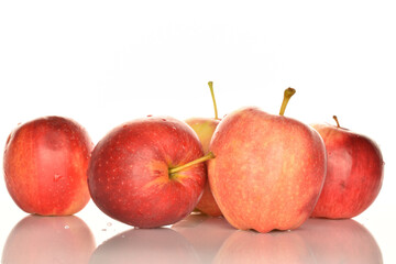 Red ripe apples, close-up, on a white background.