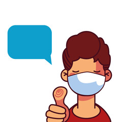 Cartoon boy with mask and holding thumb up