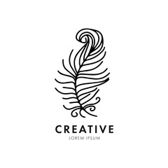 Obraz premium Black line feather icon logo isolated on white background. Vector illustration