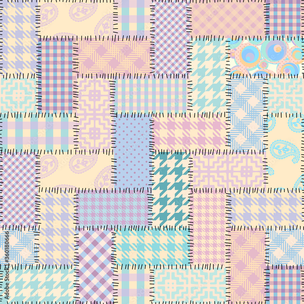Poster Seamless background pattern. Textile patchwork pattern in pastel colors. Vector image