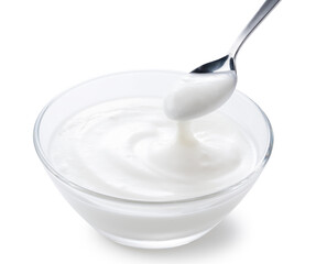 Yogurt on a white background - obrazy, fototapety, plakaty