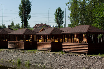 wooden holiday houses in the park
