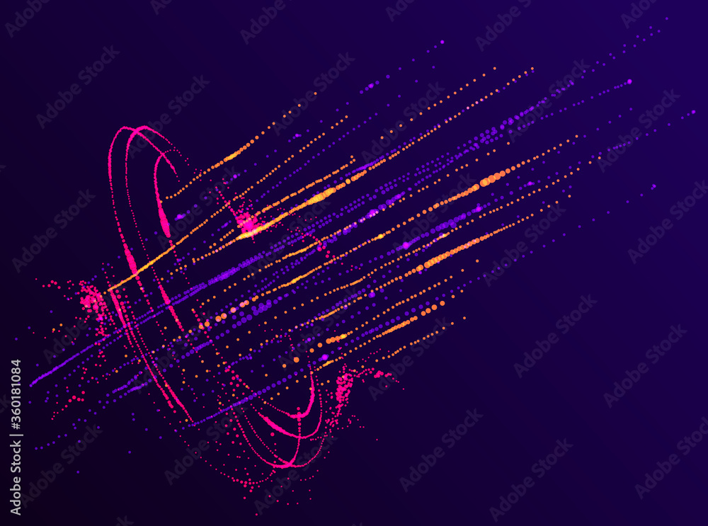 Poster dots particles flowing vortex vector abstract background, biology science theme whirl design, dynami