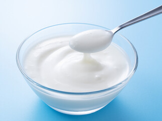 Yogurt on a blue background