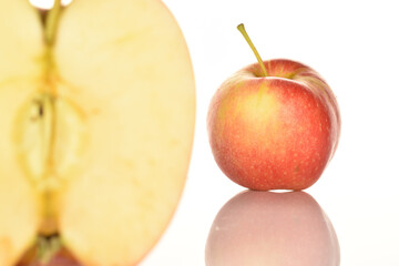 Red ripe apples, close-up, on a white background.