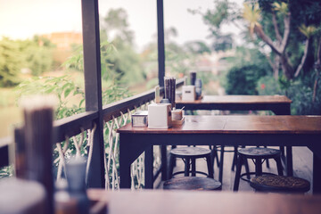 Dining table and chair in a restaurant