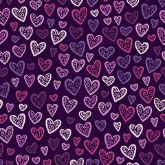 Cute hand drawn hearts seamless pattern, lovely romantic background, great for Valentine's Day, Mother's Day, textiles, wallpapers, banners - vector design