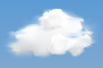 Realistic white cloud flying on blue sky background