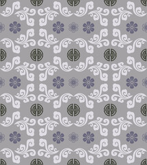 Retro vintage Chinese traditional pattern seamless background spiral cruve cloud cross frame round chain and flower