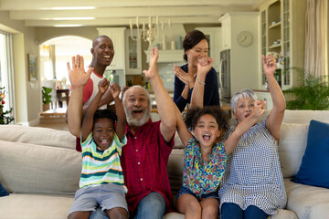 Multi-generation mixed race family at home