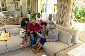 Multi-generation mixed race family at home