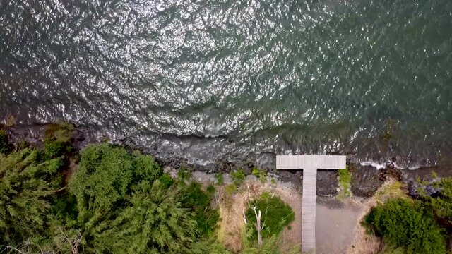 Aerial view of a small pier on Lake Bracciano. Trevignano, Rome