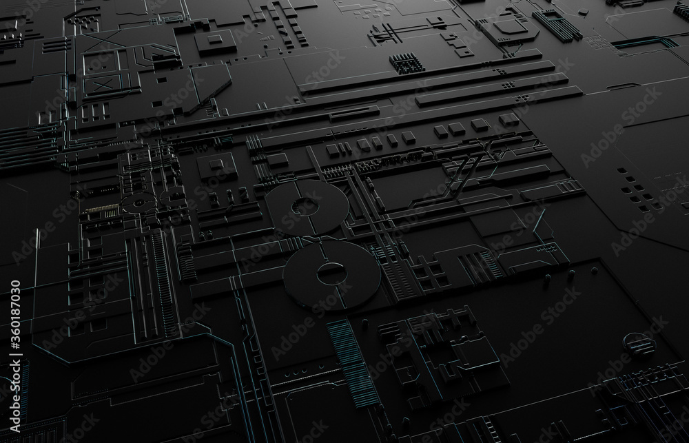 Aufkleber Futuristic Abstract Background with technology circuit board texture. 3d black tech background.