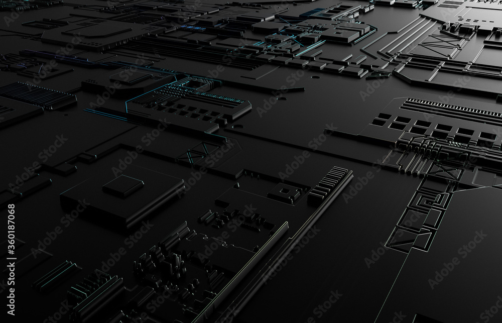 Poster Futuristic Abstract Background with technology circuit board texture. 3d black tech background.