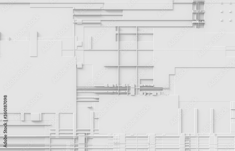 Poster Futuristic Abstract Background with Architecture Construction texture. 3d white tech background.