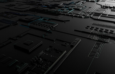 Fototapeta premium Futuristic Abstract Background with technology circuit board texture. 3d black tech background.