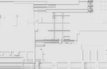 Futuristic Abstract Background with Architecture Construction texture. 3d white tech background.
