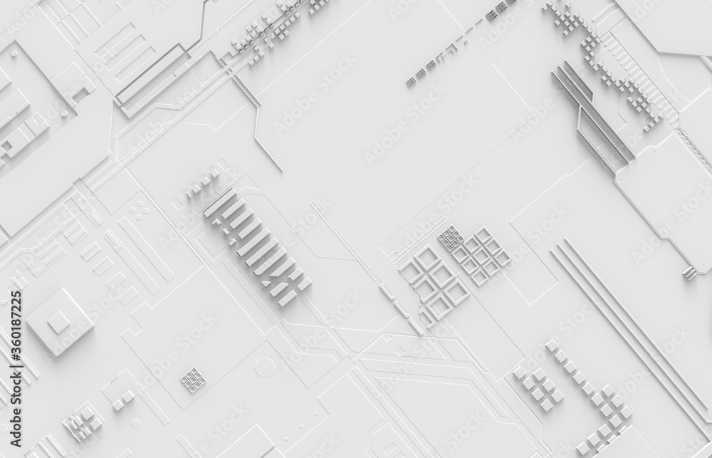 Aufkleber Futuristic Abstract Background with technology circuit board texture. 3d white tech background.