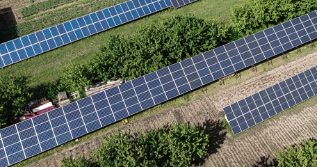 solar panels on a field View from the sky  alternative energy eco
