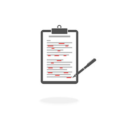 Underlining Correcting  Business Document on Clipboard - Icon Vector Illustration Sign Symbol
