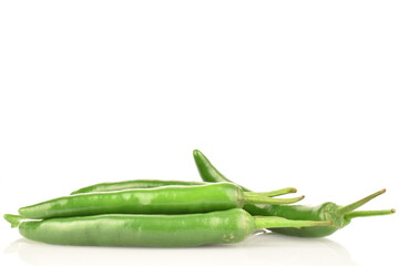 Green chili pepper, close-up, on a white background.