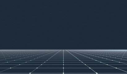3D illustration - Abstract white grid on dark blue background 
