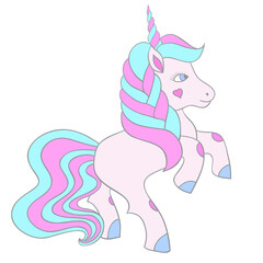 Obraz na płótnie Canvas Hand drawn unicorn pony isolated on white background.Cute magic cartoon fantasy cute animal. Dream symbol. Design for children.