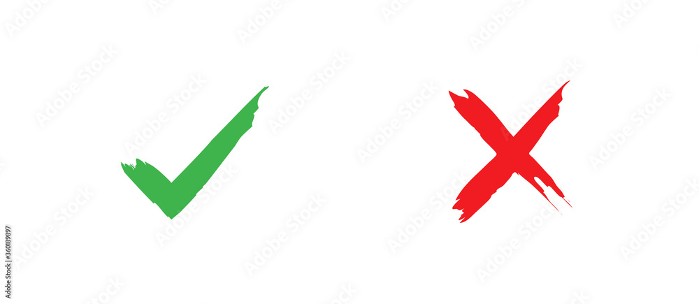 Poster check and cross mark brush in modern style. concept design vector