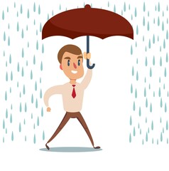 Man in the rain. businessman with umbrella in the rain. Stock flat vector illustration.