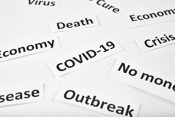 Coronavirus, COVID-19, SARS-CoV-2 newspaper headline clippings on white background