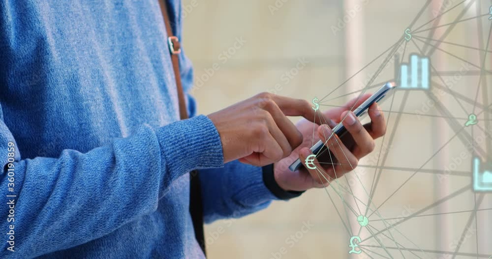 Aufkleber someone using smartphone with icons network