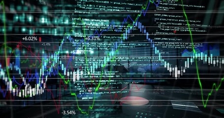 Animation of data processing and graphs during coronavirus covid19 pandemic - Powered by Adobe