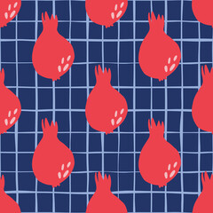 Pomegranate fruit seamless pattern on line background. Garnet fruit wallpaper.